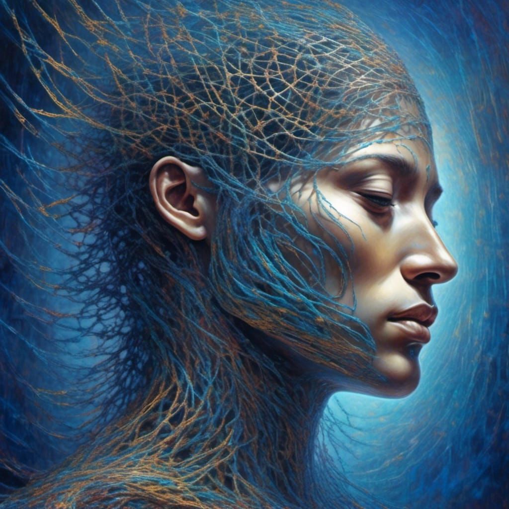 Blue tones, side portrait <lora:Filament:1.0>