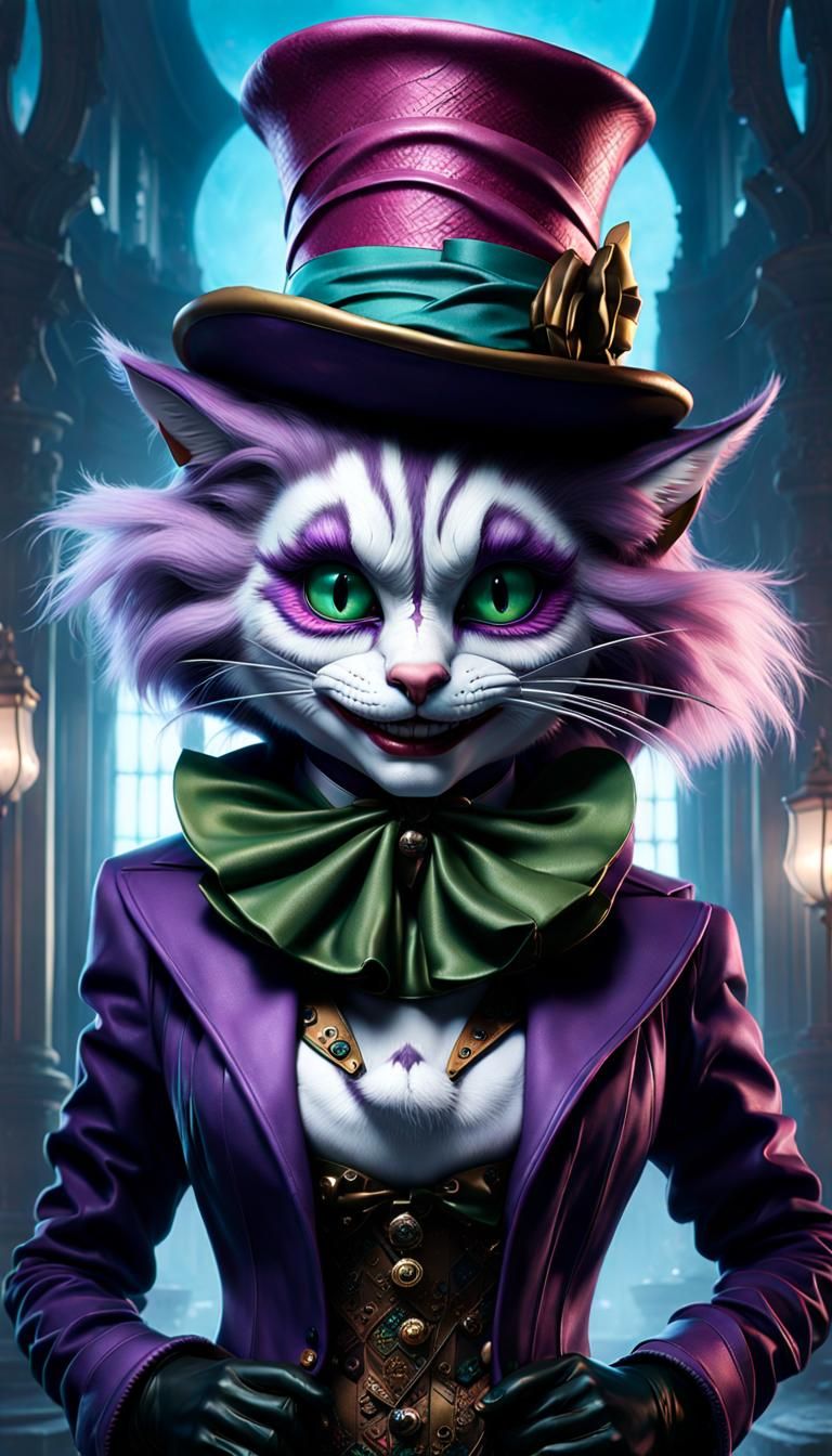 The Cheshire Cat woman joker hybrid dressed like the mad hatter - AI ...