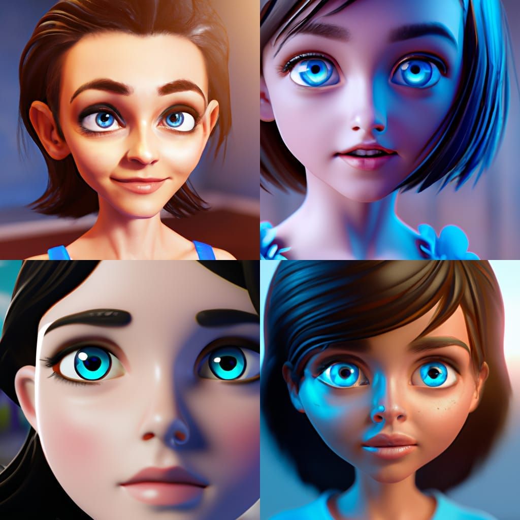 a girl with deep blue eyes , radiant skin and dark hair