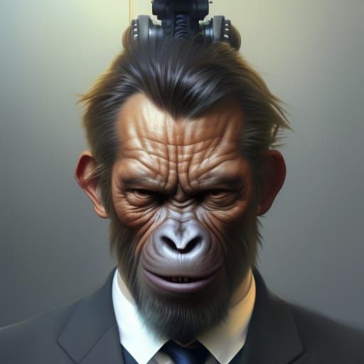 Ape in suit, 16D lighting, surreal fantasy art,16D detailed ...