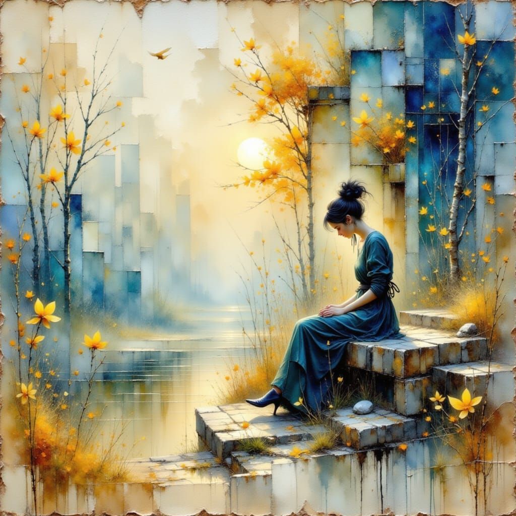 Sunrise Frosty Window Pane with Sorrowful Eyes