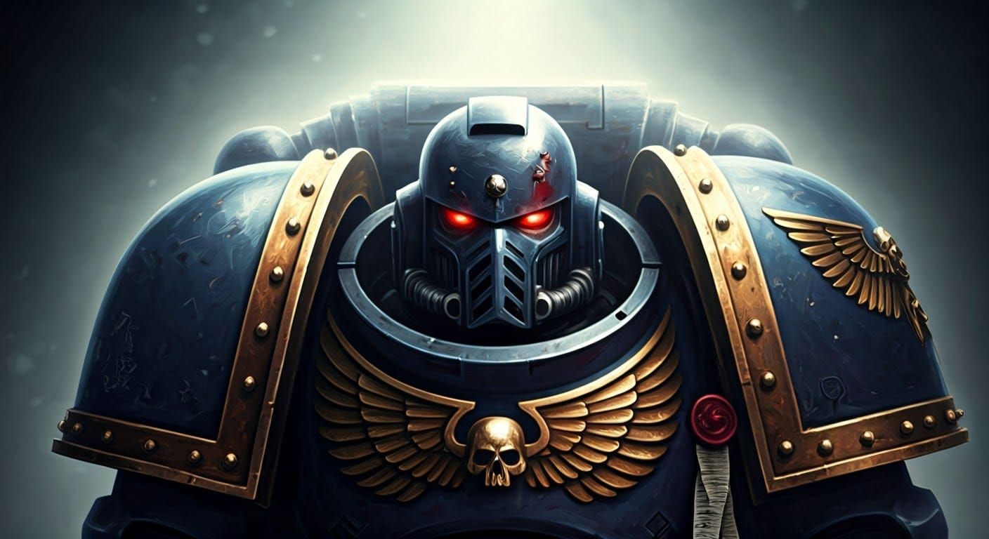 A detailed Warhammer 40k Space Marine Portrait Close-Up