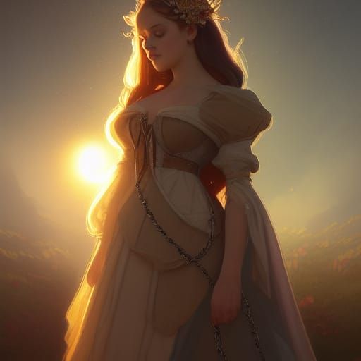 portrait of a young princess standing in a graveyard with di...