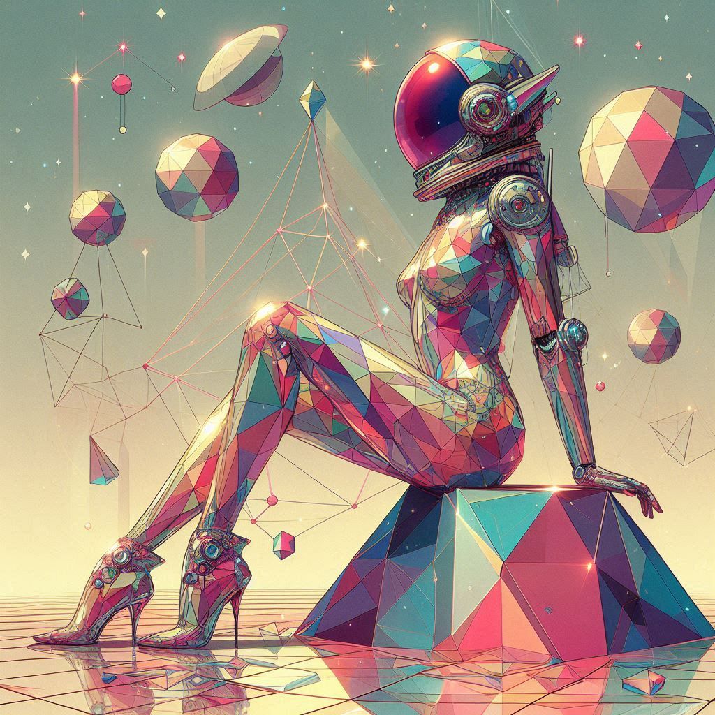 geometric low poly fractal 70s 80s sci-fi art hajime sorayam...