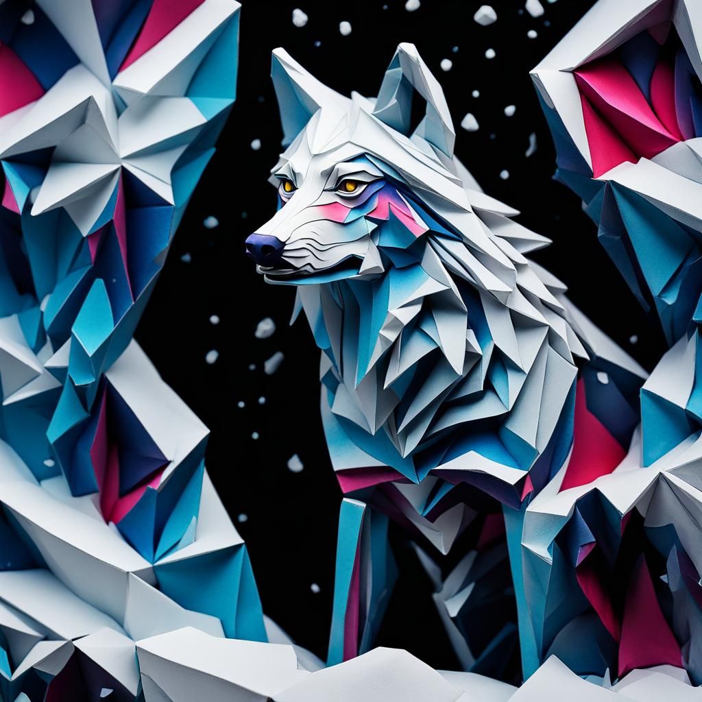 frozen wolf with snow with bits surronding the outside in bl...