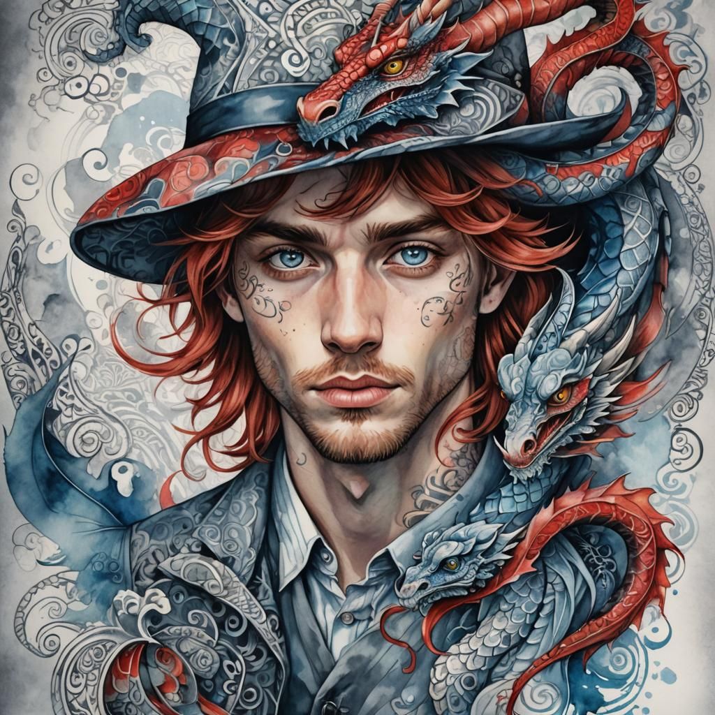 Surreal portrait of a guy with dragons - AI Generated Artwork ...