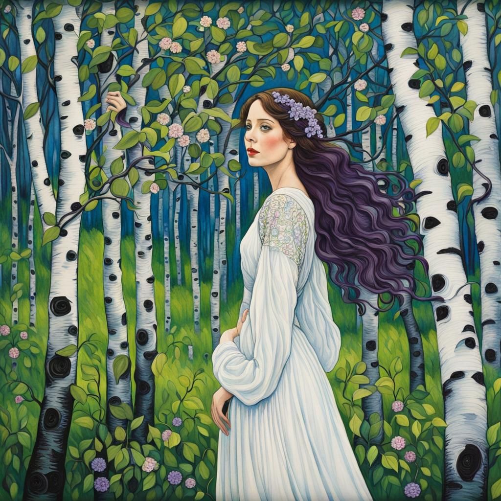 Girl amongst the birch trees