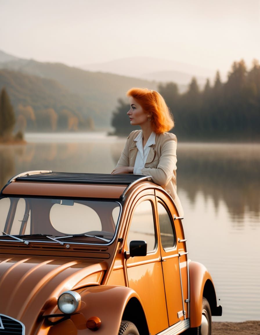 Vintage Citroen 2CV by Lake in Golden Light
