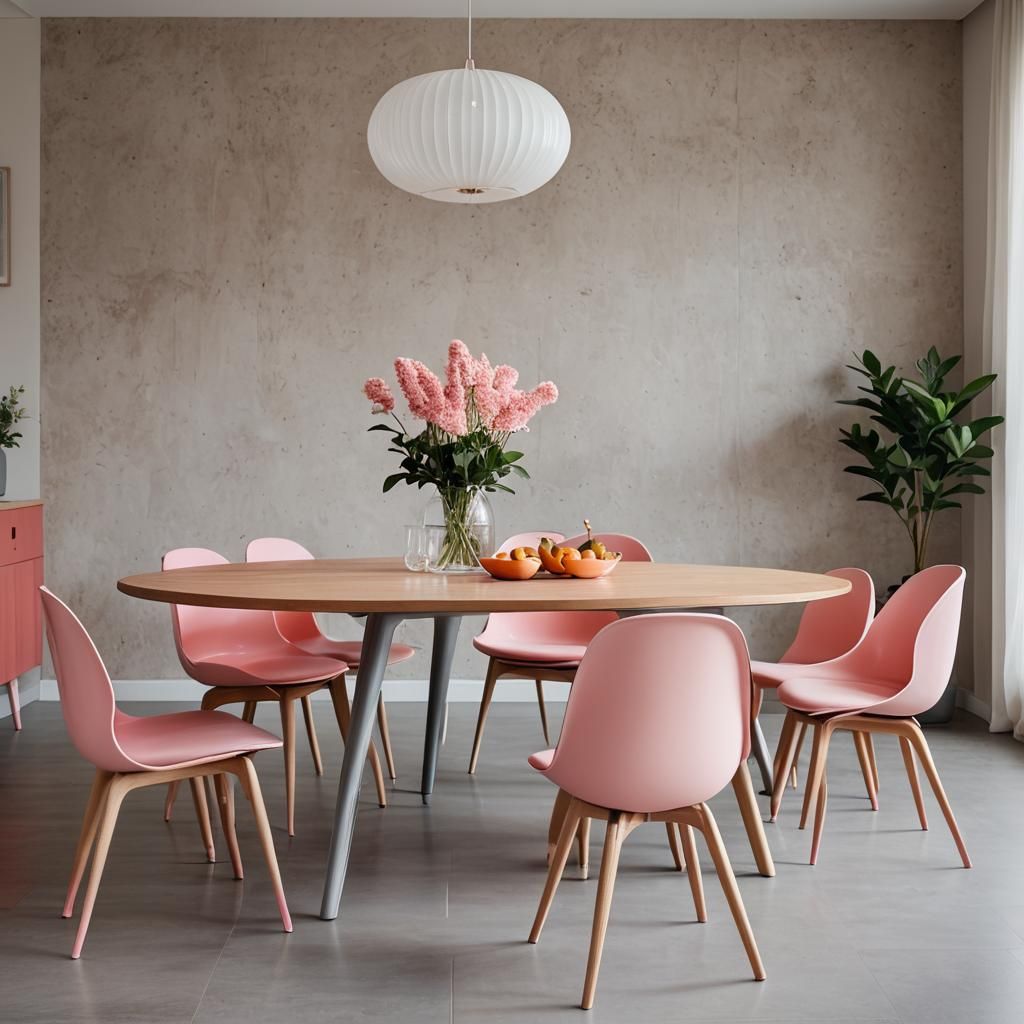 Minimalist Dining Room with Pink Accents