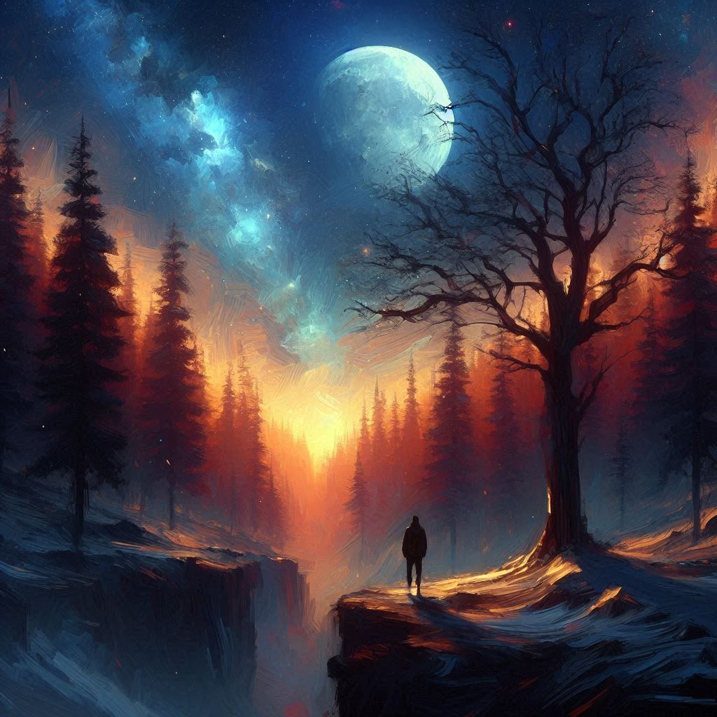 Moonlit forest landscape
