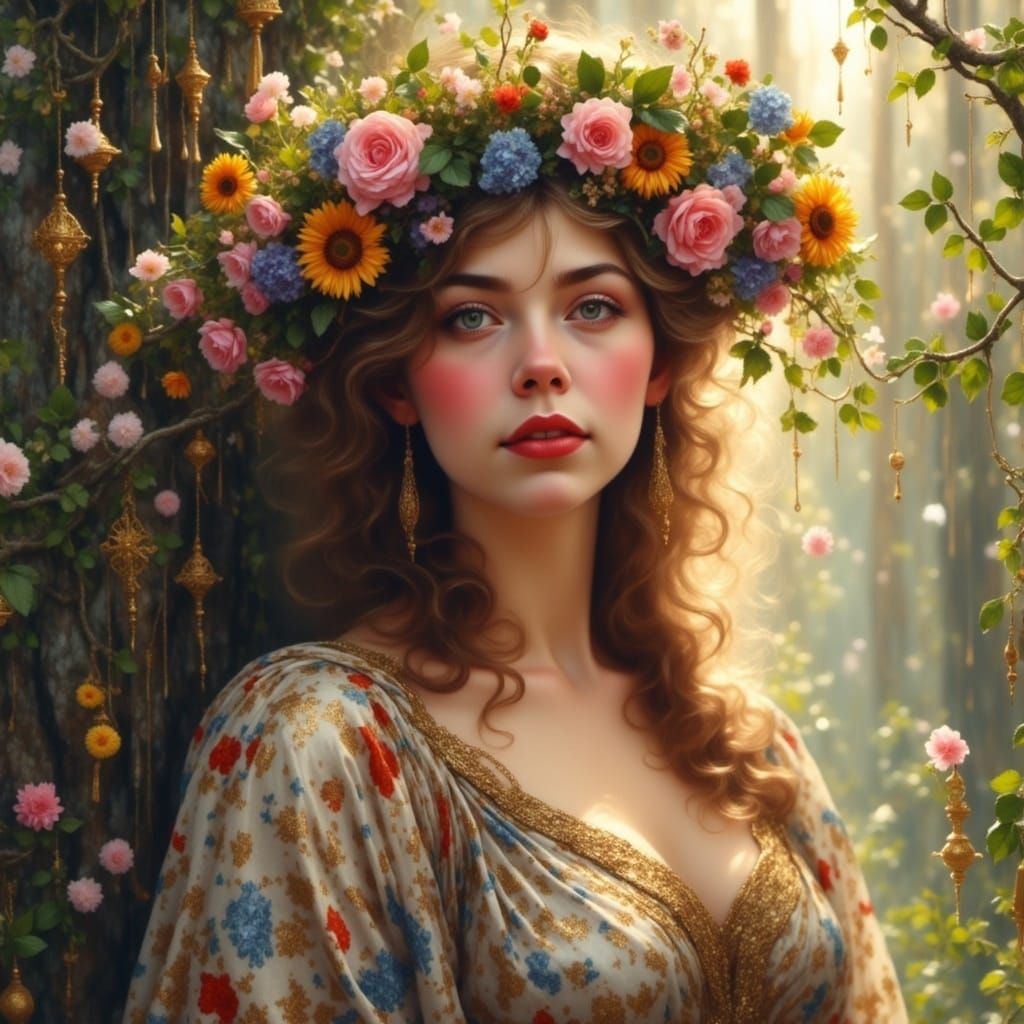 In the early dawn light, she starts to weave (Weave)
With every step she's taking, colors breathe (Breathe)
Through emerald paths, she softl...