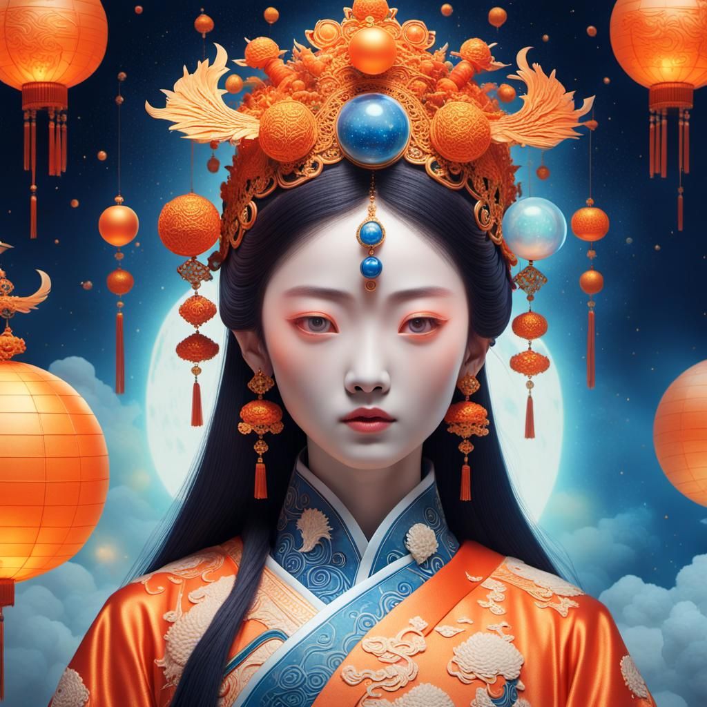 Mystical Sci-Fi Art: Celestial Figure with Orbs