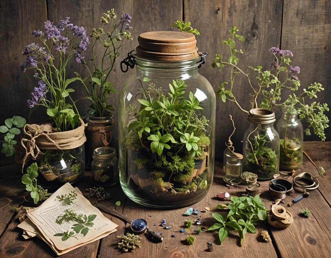 a jar on a wooden table  by @imagines_ai