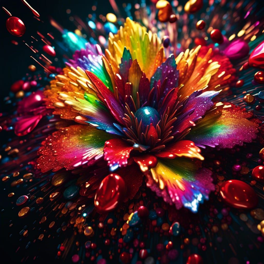 Glitters on a Rainbow Flower v4