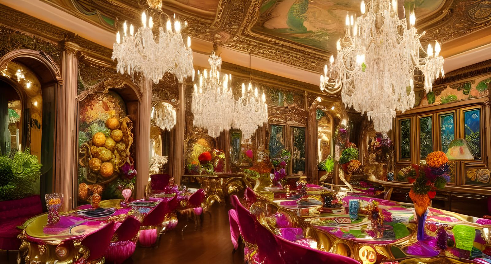 ornate interior made of fruits