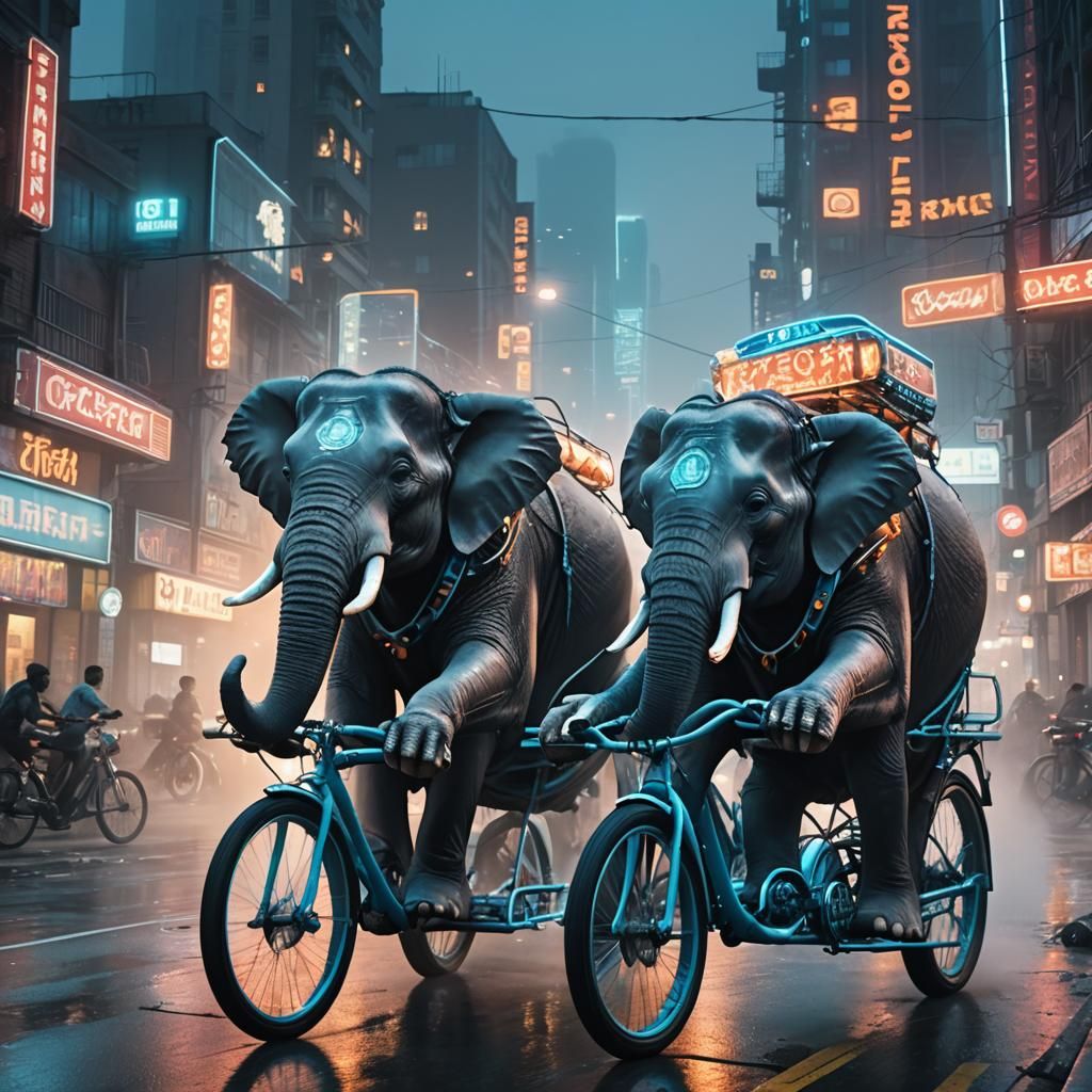 Two Elephant bike runing 8k image video generate