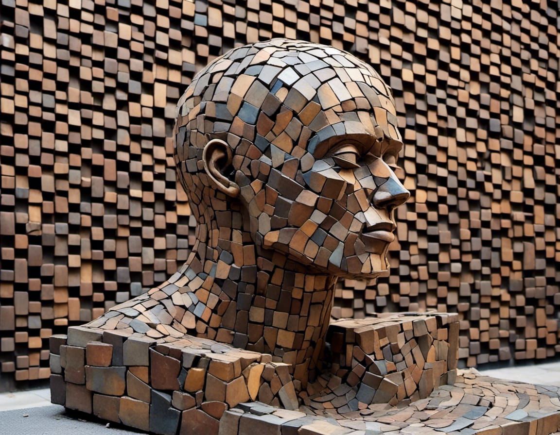 <lora:Esoteric Sculpture> 
"Broken Geometry";
Humanoid, abstract sculpture, intricate geometric texture, 3D shading, outdoor, earth tones 