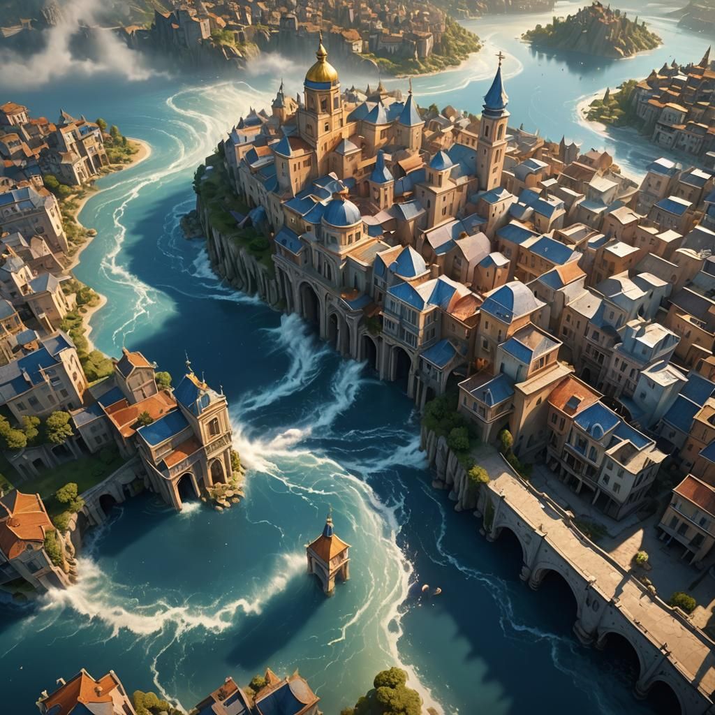 Water Floods Sky in Fantasy Aerial Landscape