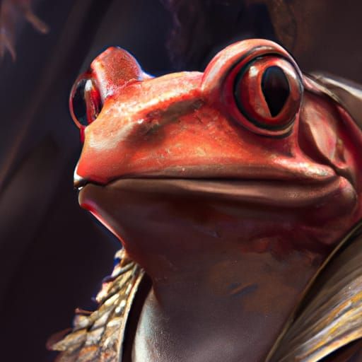 Frog folk fantasy rpg character, red colored