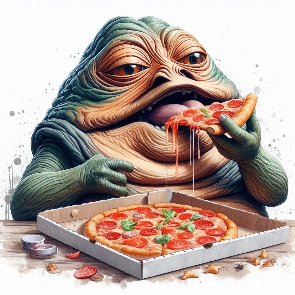 Jabba the hut munchin on Pizza the hut
