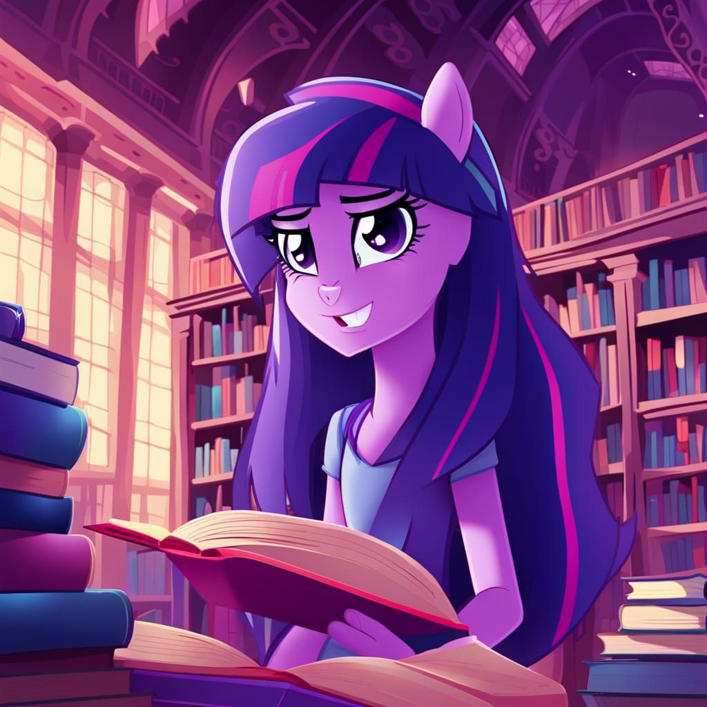 Twilight Sparkle from Equestria Girls in library reedin books. Epic  cinematic brilliant stunning intricate meticulously detailed dramatic at...  - AI Generated Artwork - NightCafe Creator