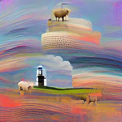 lighthouse and sheep