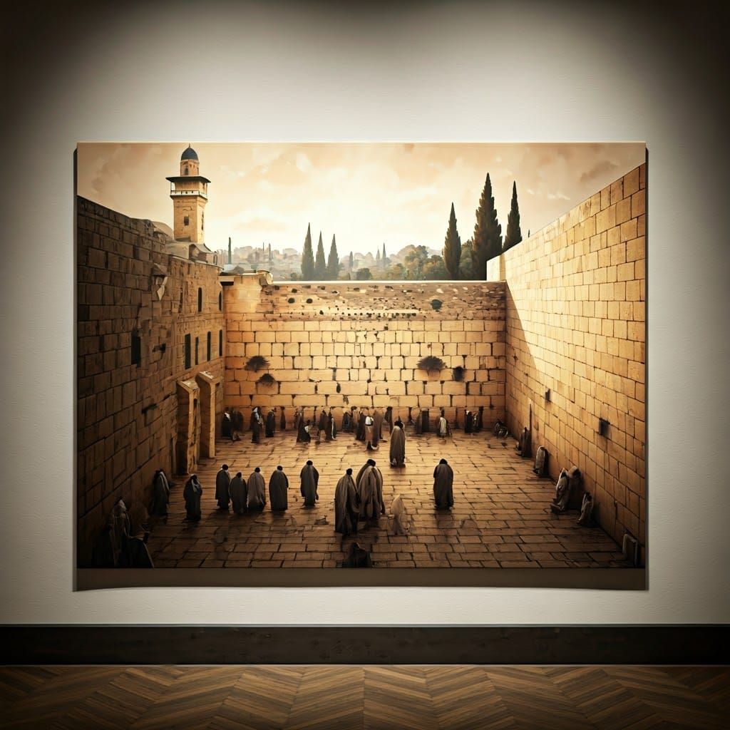 Western Wall in Ink Wash Watercolor Style