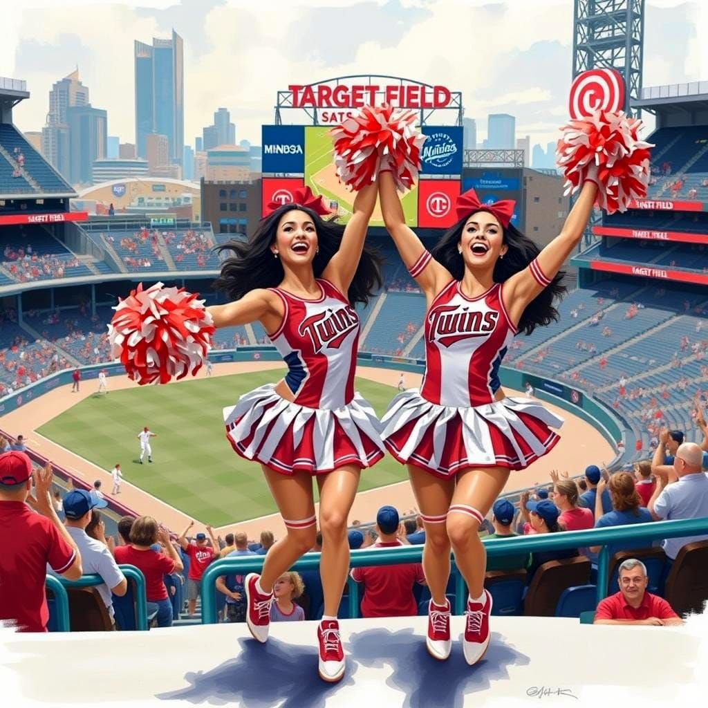Minnesota twins cheerleaders entertaining a baseball crowd i...