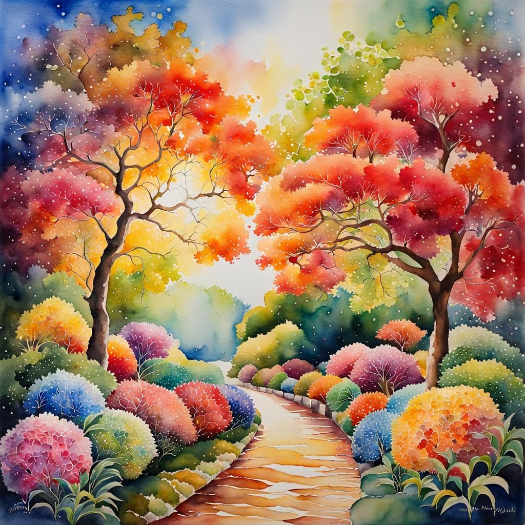 Intricate Watercolor Painting with Vibrant Color Palette