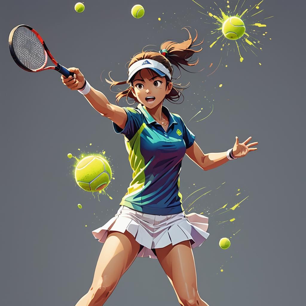 Tennis Player Serving Ball in Anime Style