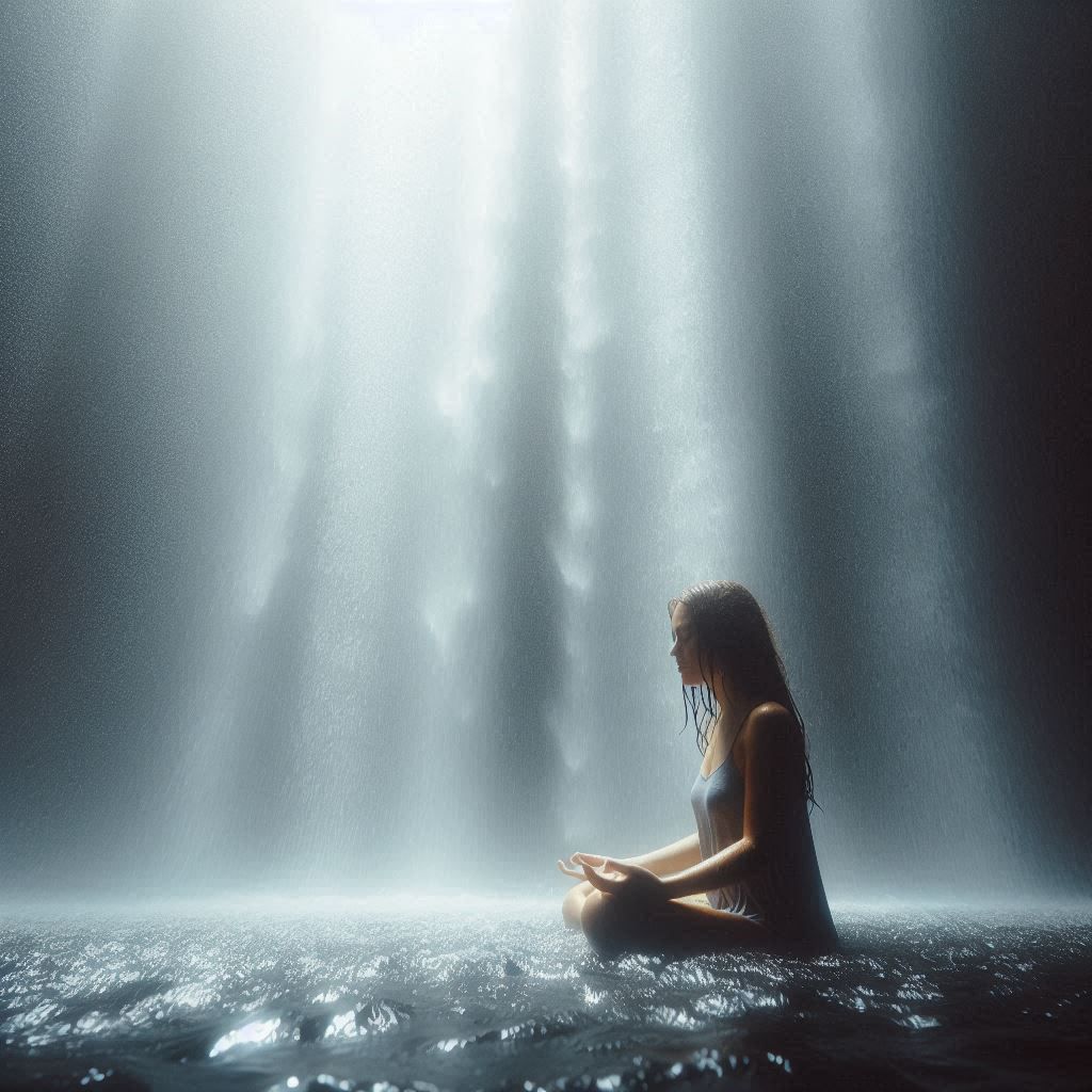 Meditating underneath a waterfall