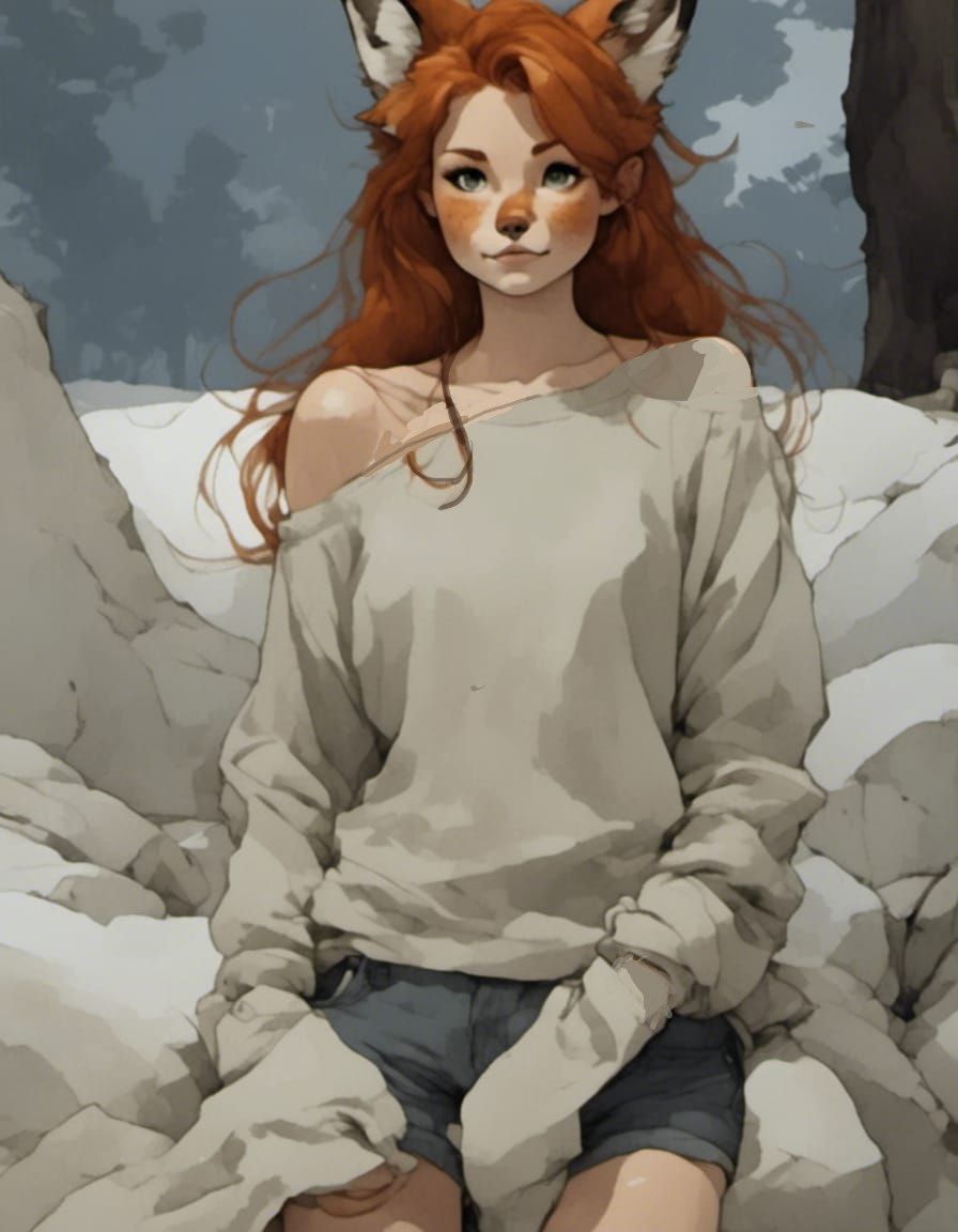Fox-girl Vixen wearing a sweatshirt.