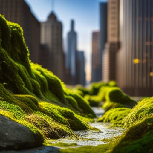 Overgrown city covered in vines and moss