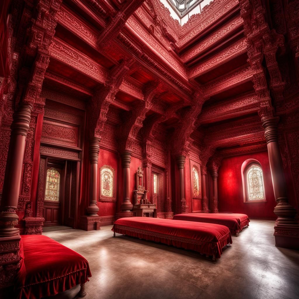 large underground residential red velvet temple receiving ro...