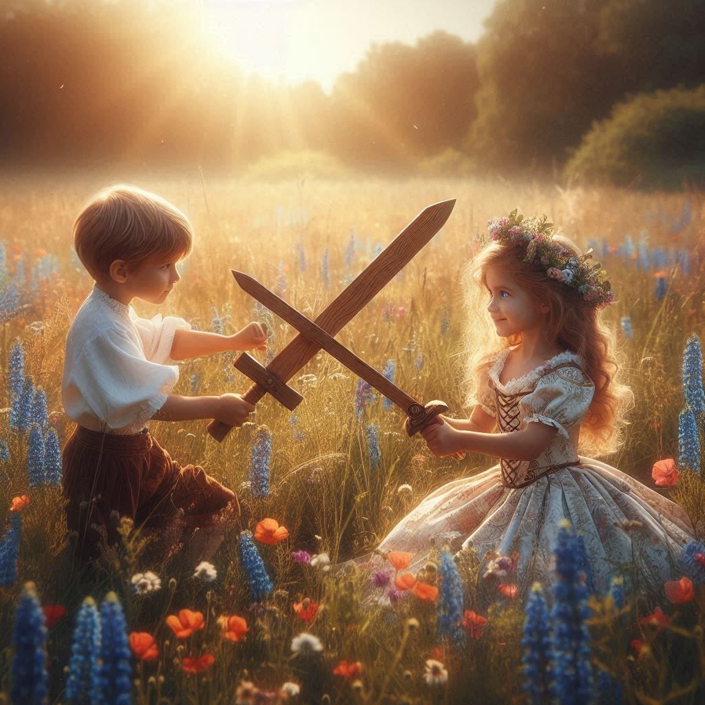 Princess learning to sword fight from her brother.