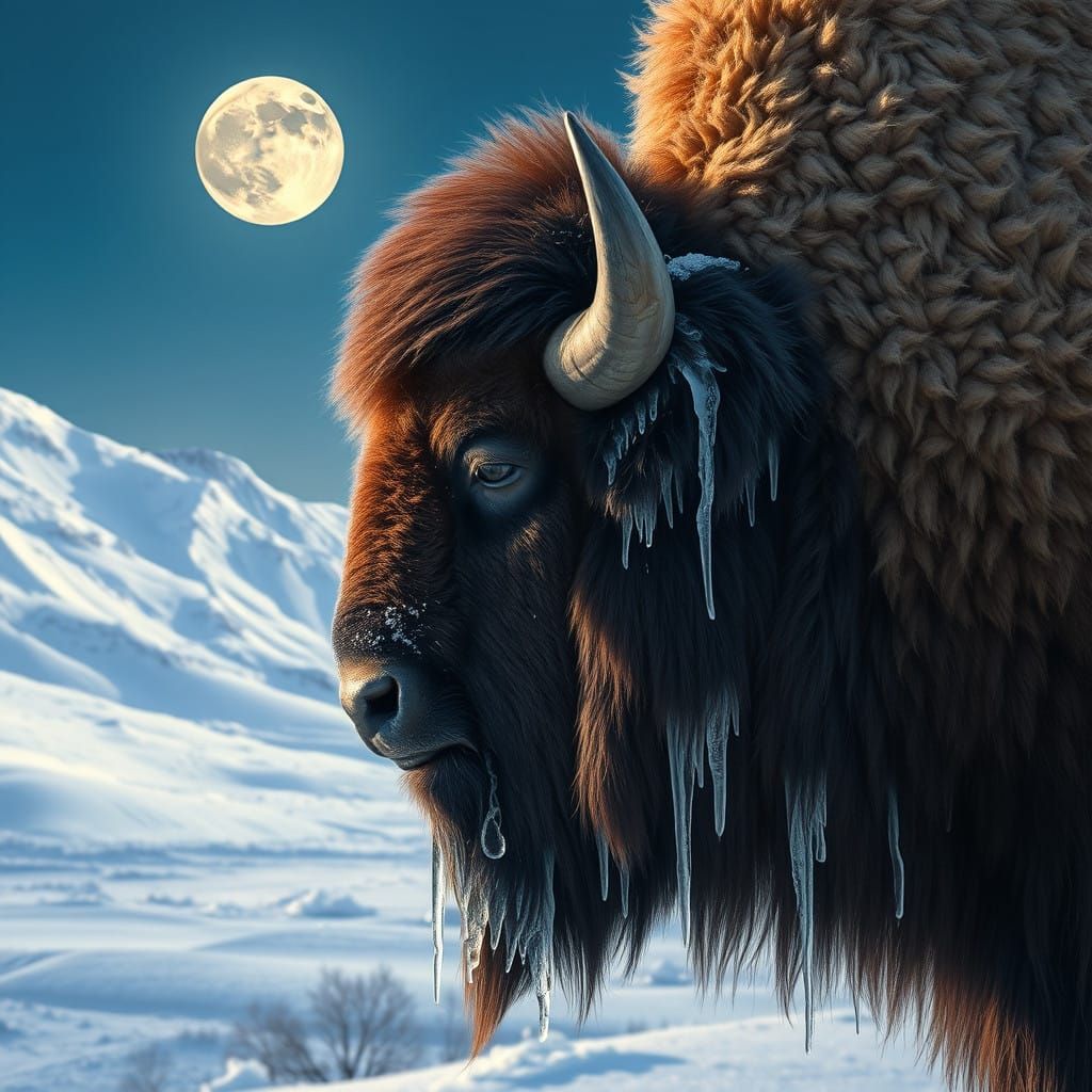 Majestic Bison in Winter Wonderland, Close-Up