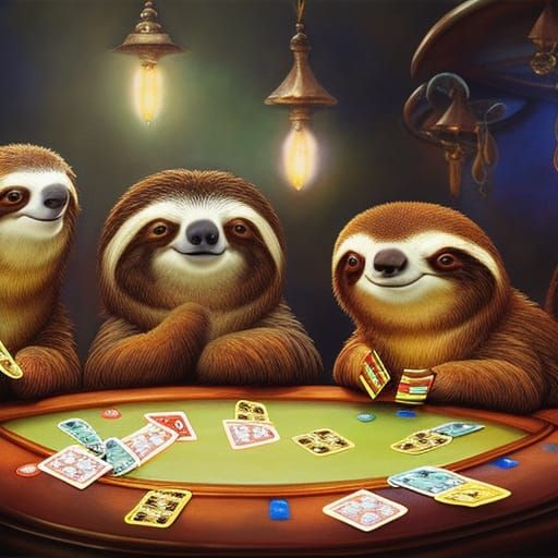 sloths playing poker - AI Generated Artwork - NightCafe Creator