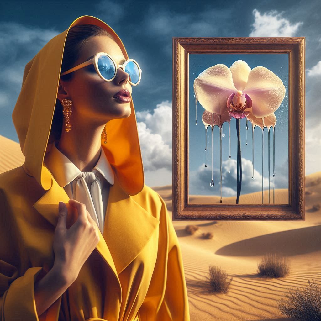 Woman in raincoat and orchid