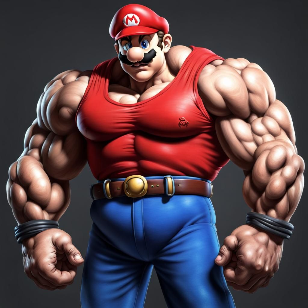 Mario with very large muscles realistic style