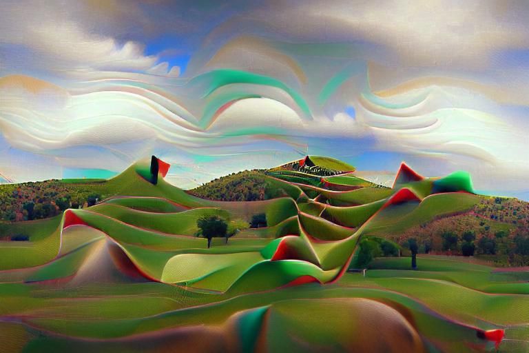Rolling hills down a hill. abstract Picasso surrealism 8K 3D