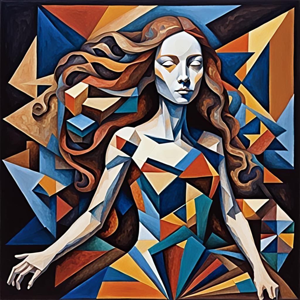 <lora:Graphic Cubism:1.0>  Cubism   goth woman made of  music and geometrics in the style of Pablo Picasso and Georges Braque, and joined by...