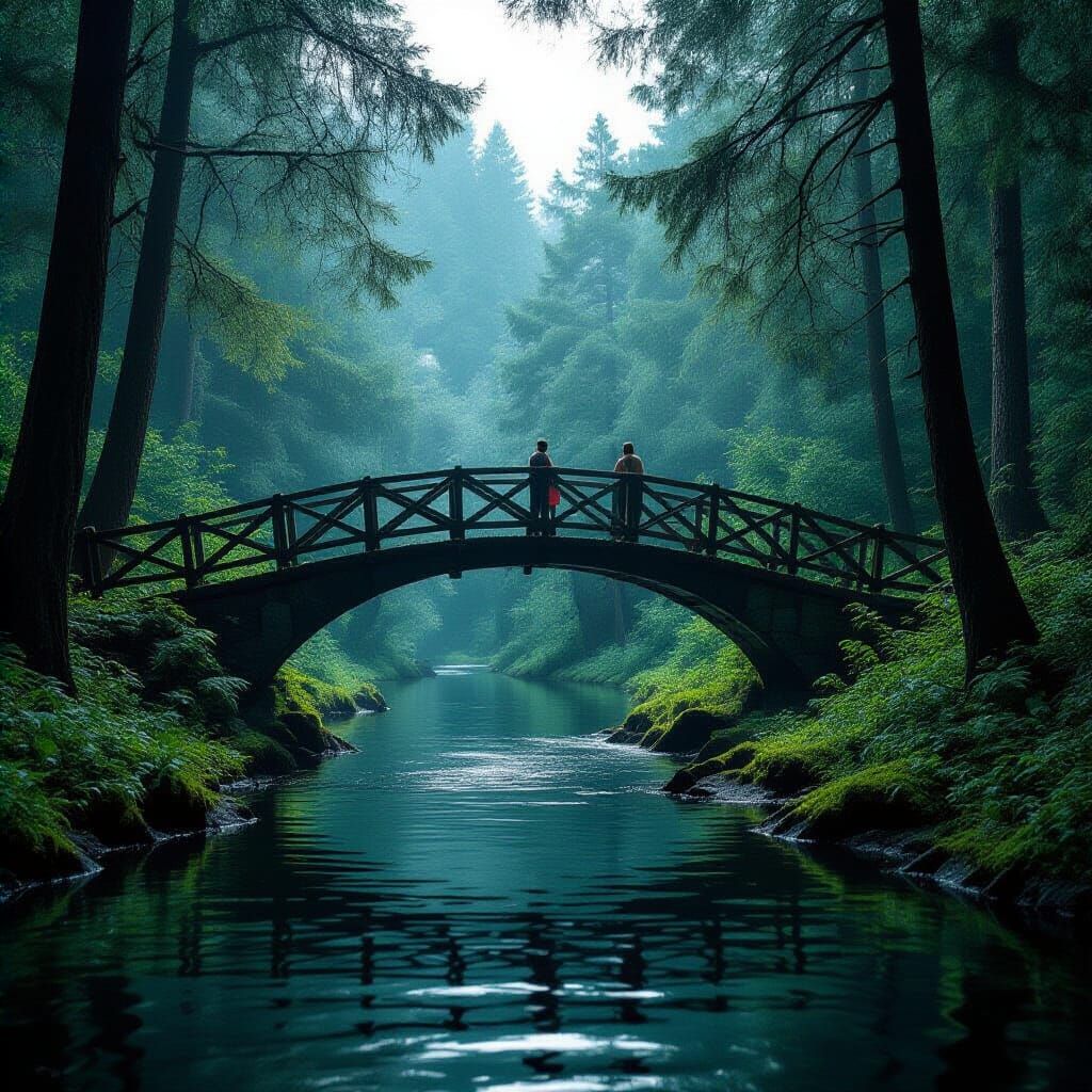 Tropical Jungle With Bridge, Snake, and Cave Eyes