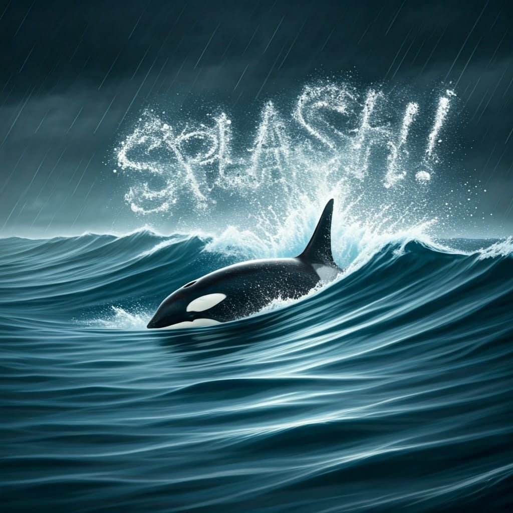 "Splash!" written using the spray of water from a crashing wave,  by @AnjaGP