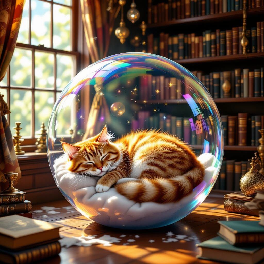 A cat inside a bubble  by @Chloe 