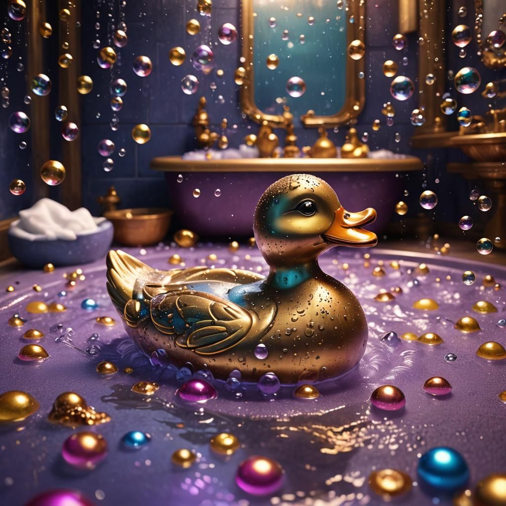 Colorful Bathroom with Bronze Duck, Dreamlike Matte Painting