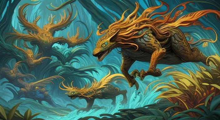 Vibrant Animal Kingdom Concept Art in Golden Hour