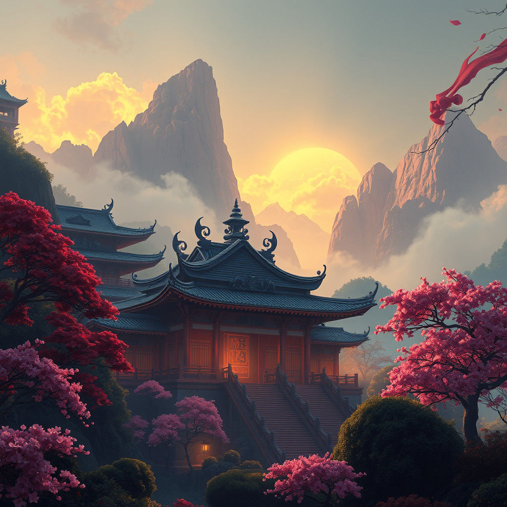 Mystical Eastern Temple in Dreamlike Twilight