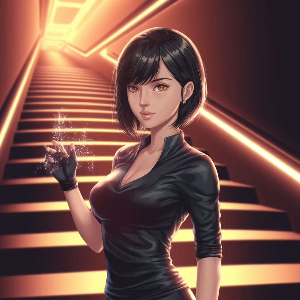 Futuristic Anime Woman Unleashes Electric Potential