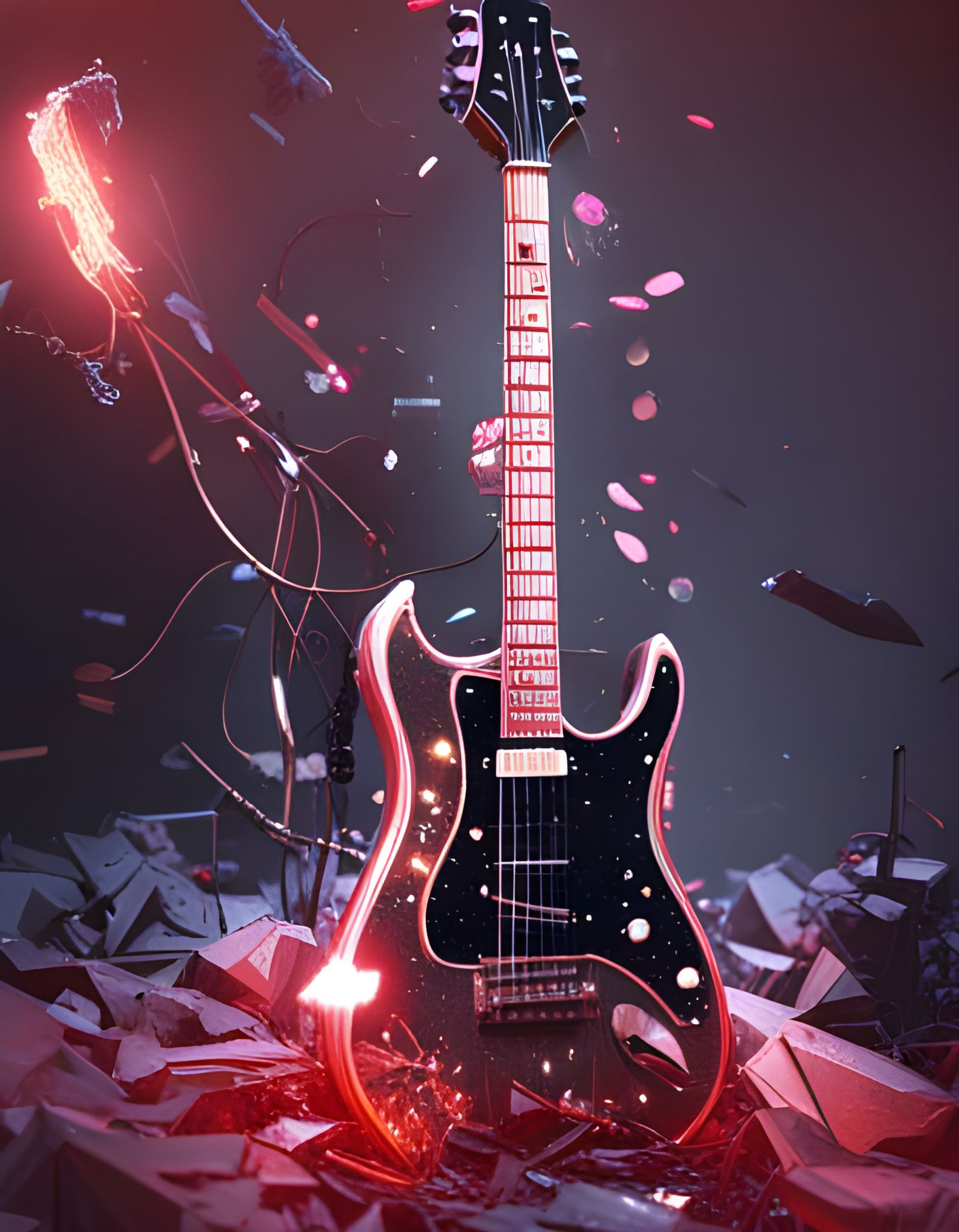 Glittering Electric Guitar in Surrealist Digital Art