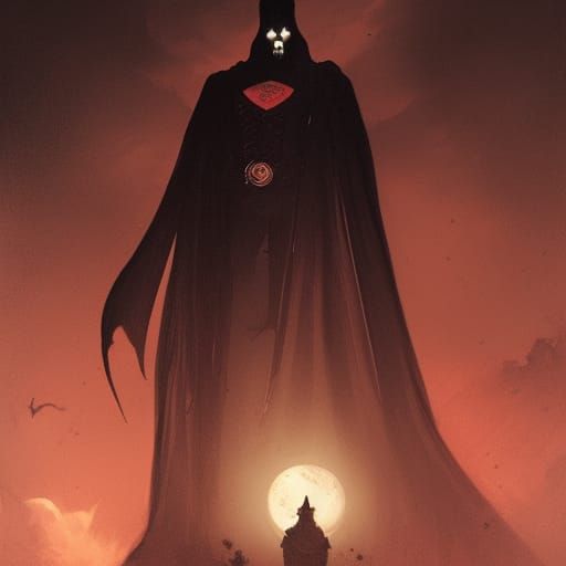count dracula stands in front of his castle in the moonlight...